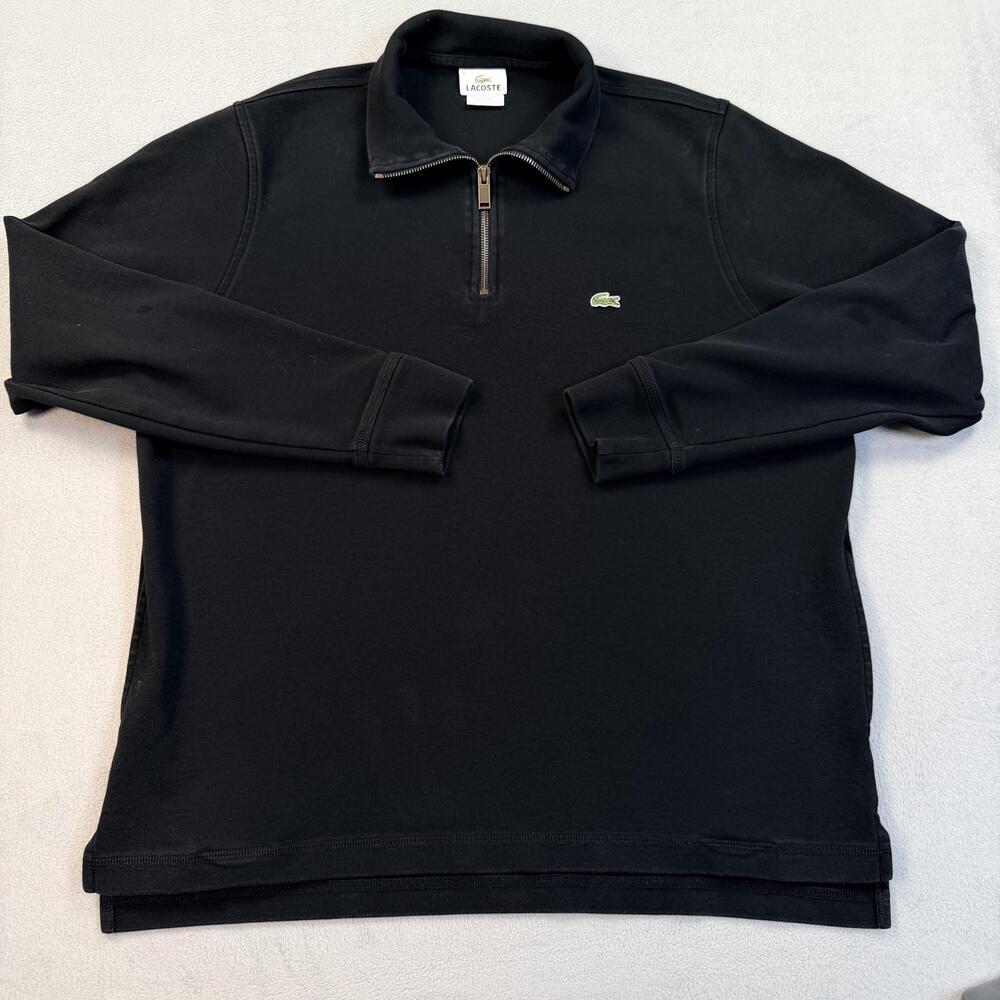 Lacoste Sweatshirt Mens XL Black 1/4 Zip Collared Fleece Pullover Croc Logo